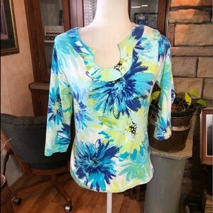 Ruby Rd favorites size small 3/; sleeve blue and green abstract print EUC